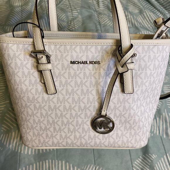 Michael Kors Jet Set Travel Signature Logo Top Zip Tote Bag XS W/ Shoulder Strap - Picture 1 of 8